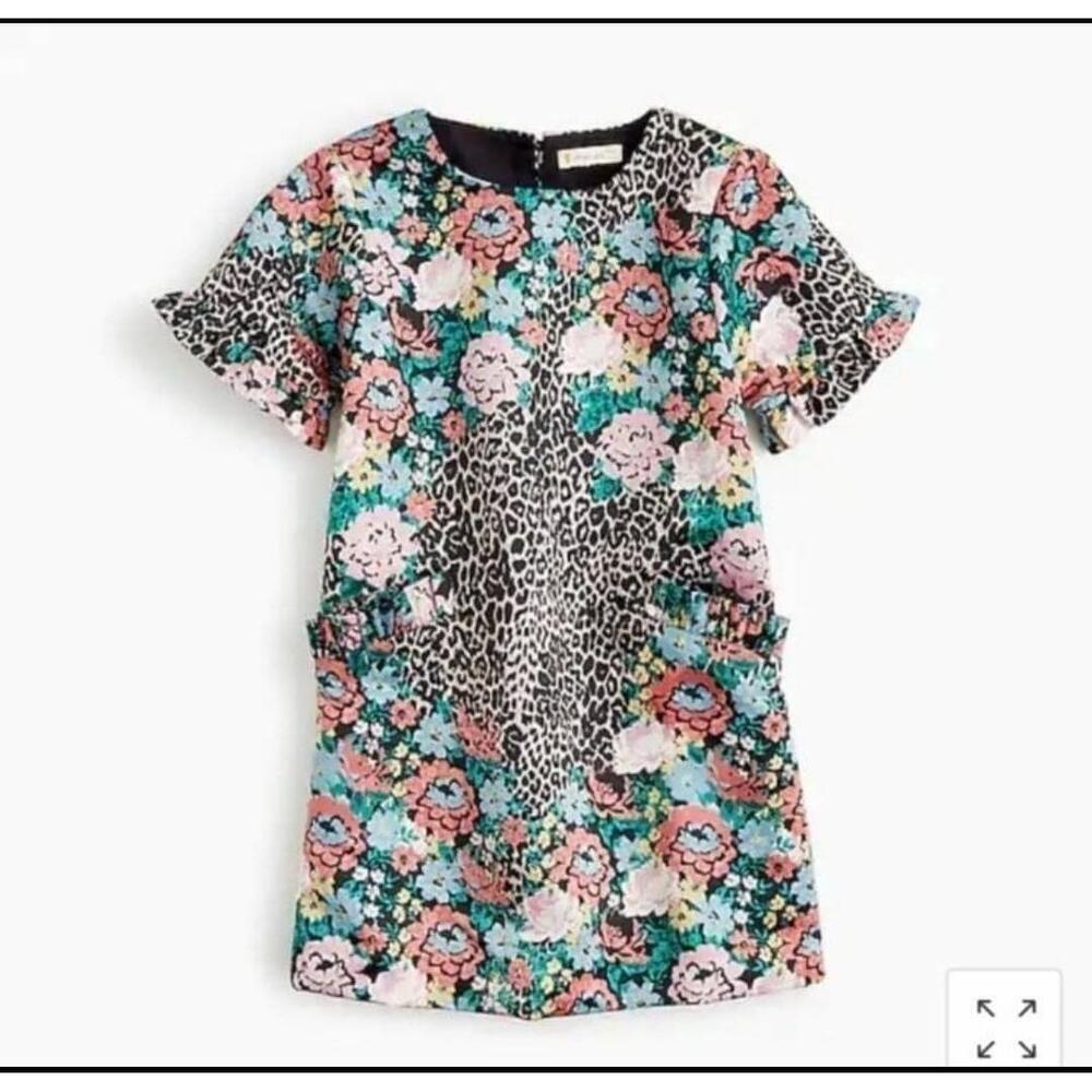 Crewcuts Girls Leopard Floral Party Dress Ruffled Sleeves 4T